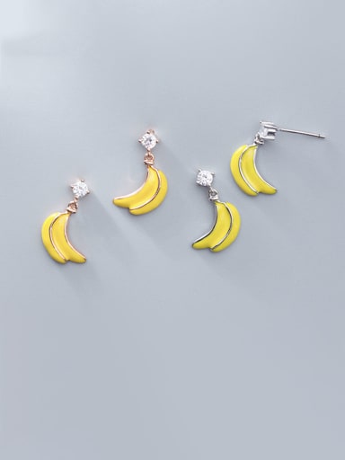 925 Sterling Silver With Platinum Plated Cute Banana Stud Earrings