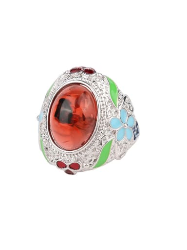 Ethnic style Personalized Red Resin stone Flowery Alloy Ring