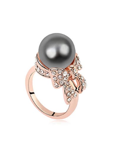 Fashion Imitation Pearl Crystals-covered Bowknot Alloy Ring