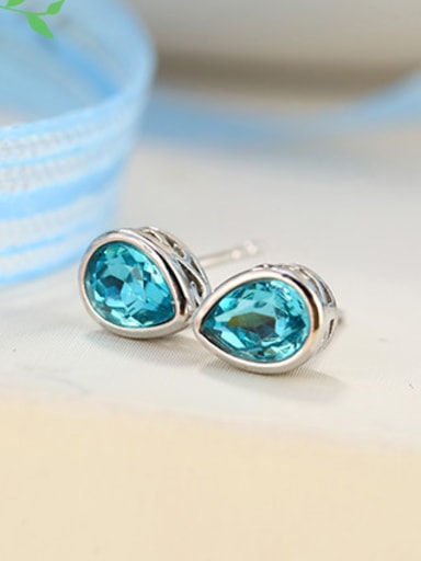 Copper Alloy White Gold Plated Water Drop Artificial Crystal stud Earring