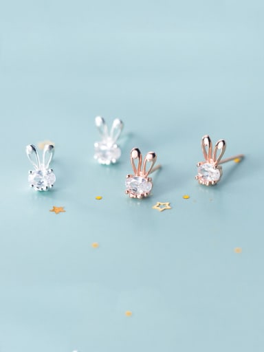 925 Sterling Silver With Rose Gold Plated Cute Rabbit Stud Earrings