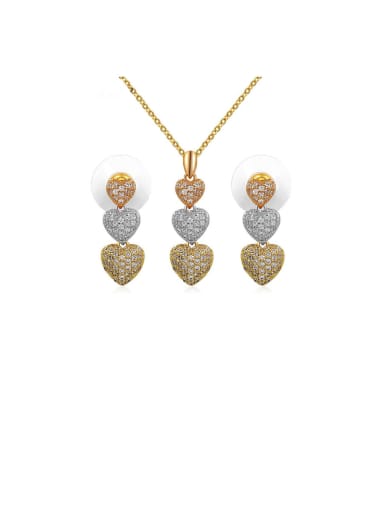 Copper With Cubic Zirconia Delicate Heart  Earrings And Necklaces 2 Piece Jewelry Set