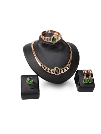 Alloy Imitation-gold Plated Vintage style Oval-shaped Artificial Stone Four Pieces Jewelry Set
