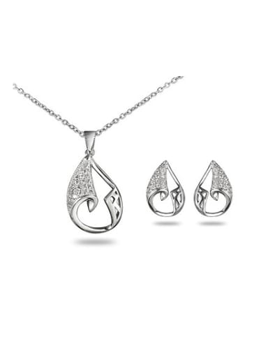 All-match Platinum Plated Water Drop Shaped Zircon Two Pieces Jewelry Set