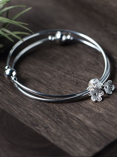 All-match Two Layer Flower Shaped S925 Silver Bangle