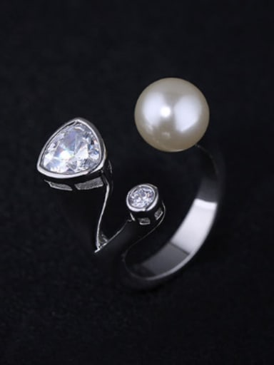Personalized Imitation Pearl Zirconias Copper Opening Ring
