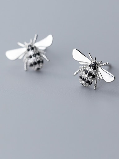 999 Fine Silver With Platinum Plated Cute Insect  BeeStud Earrings