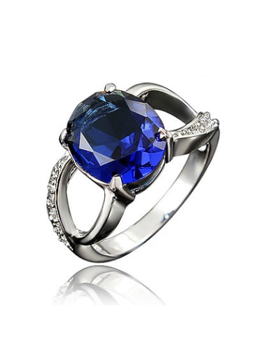 Exquisite Platinum Plated Blue Zircon Copper Ring