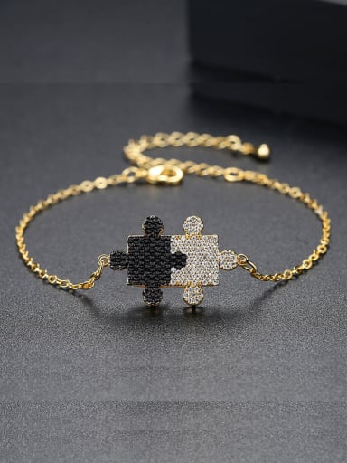 Copper inlaid AAA zircons black and white double color puzzle Bracelet