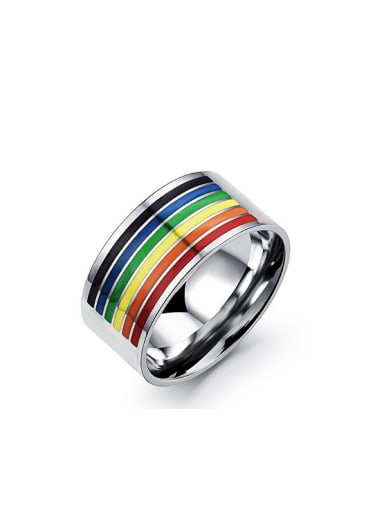 Fashion Colorful Rainbow Titanium Smooth Ring