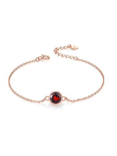 Small Round Red Garnet Women Simple Bracelet