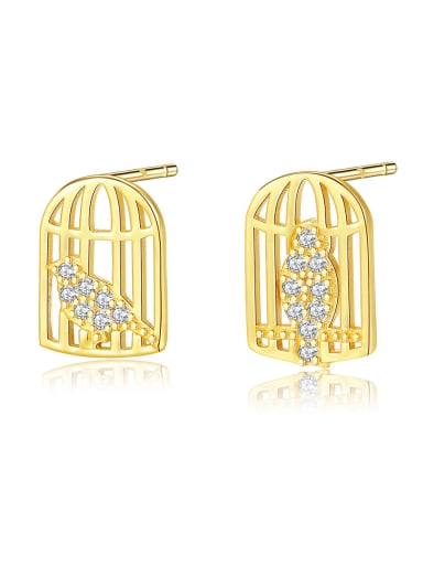 925 Sterling Silver With Cubic Zirconia Simplistic Court bird cage asymmetry Stud Earrings