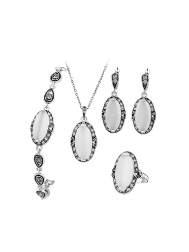 Vintage style Oval Opal stones Alloy Four Pieces Jewelry Set
