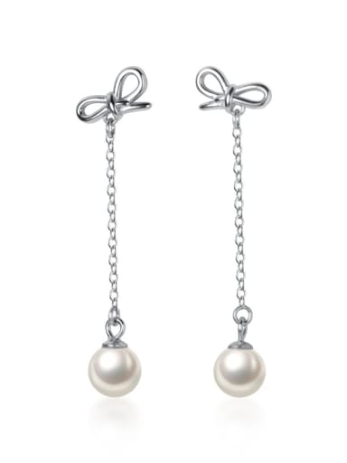 925 Sterling Silver With  Artificial Pearl Trendy Bowknot Drop Earrings
