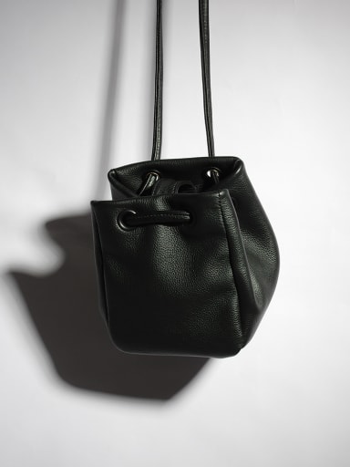Black leather full grain square portable crossbody dual-use bag