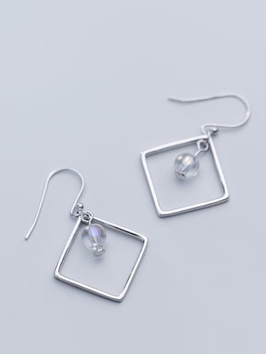 925 Sterling Silver With Silver Plated Simplistic Square&Bead Hook Earrings