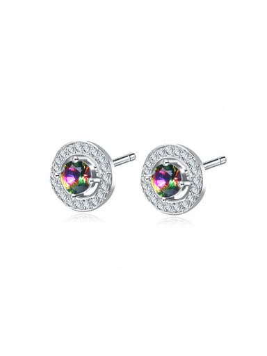 Multi Color Round Shaped Stone Stud Earrings