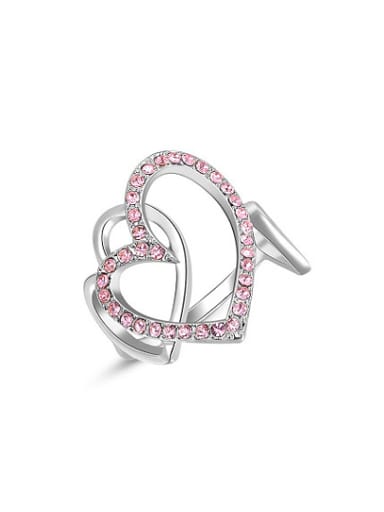 Pink Double Heart Shaped Austria Crystal Ring