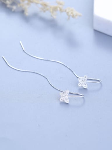Elegant Little Butterfly Tiny Zirconias 925 Silver Line Earrings