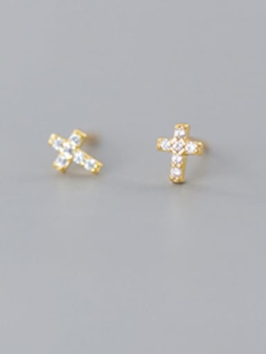 925 Sterling Silver With  Cubic Zirconia  Simplistic Cross Stud Earrings