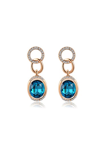 Blue Oval Shaped Austria Crystal Drop Earrings