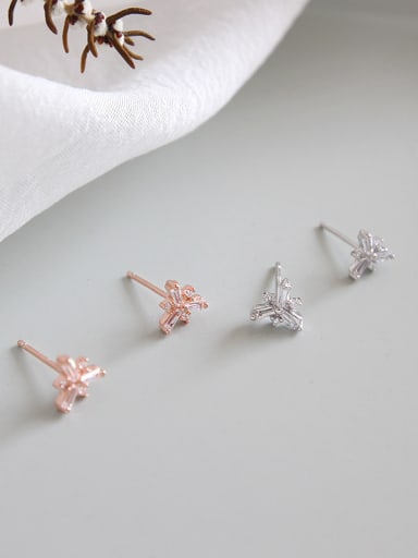 Sterling silver inlay zircon flower mini earrings