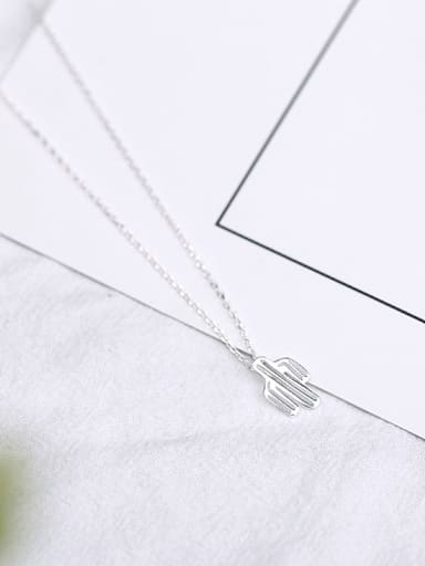 Simple Tiny Cactus Silver Necklace
