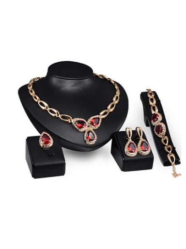 Alloy Imitation-gold Plated Vintage style Water Drop shaped Stones Four Pieces Jewelry Set