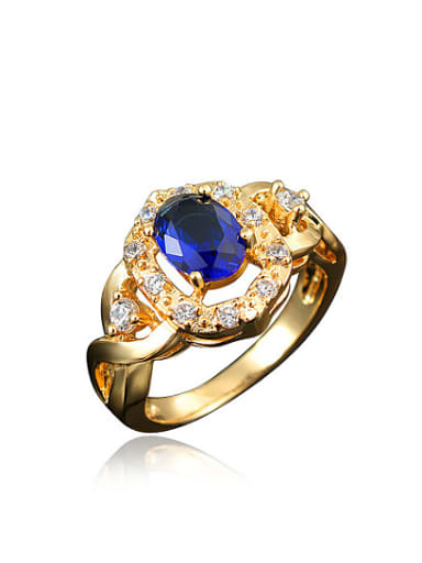 Blue 18K Gold Plated Geometric 4A Zircon Ring