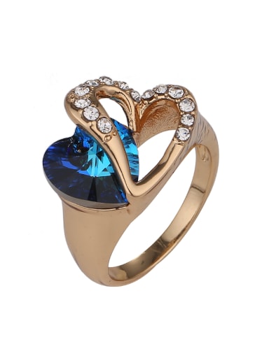 Fashion Blue Crystal Cubic Rhinestones Heart shaped Ring