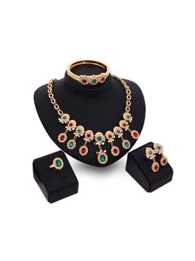 Alloy Imitation-gold Plated Ethnic style Oval-shaped Stones Four Pieces Jewelry Set