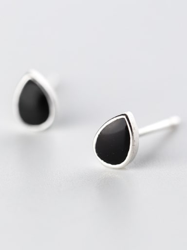 Trendy Black Water Drop Shaped Glue S925 Silver Stud Earrings