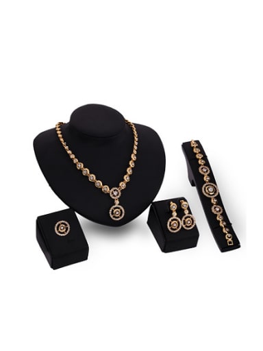 Alloy Imitation-gold Plated Vintage style Rhinestones Round-shaped Four Pieces Jewelry Set