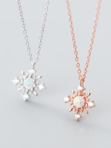 Christmas jewelry:Sterling silver zricon snowflake synthetic opal necklace