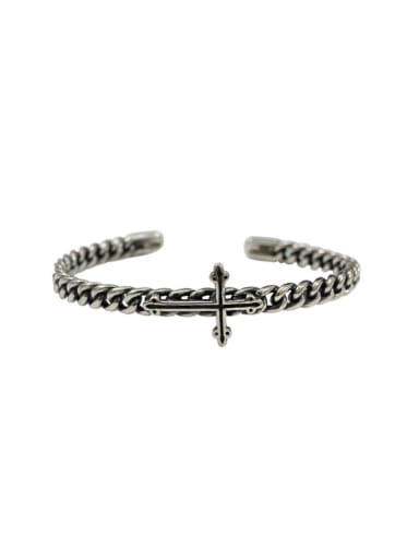 Retro style Antique Silver Plated Cross Silver Opening Bangle