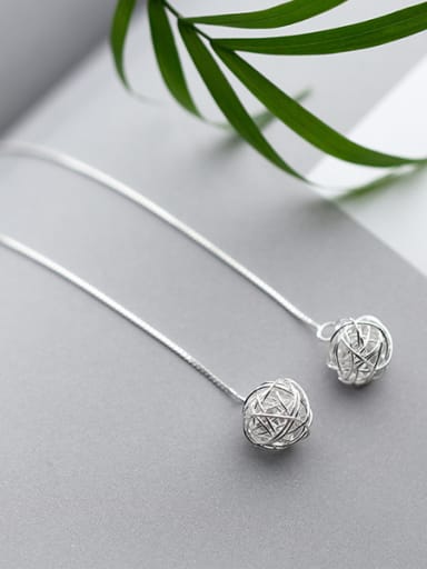 925 Sterling Silver With Platinum Plated Simplistic Ball Threader Earrings