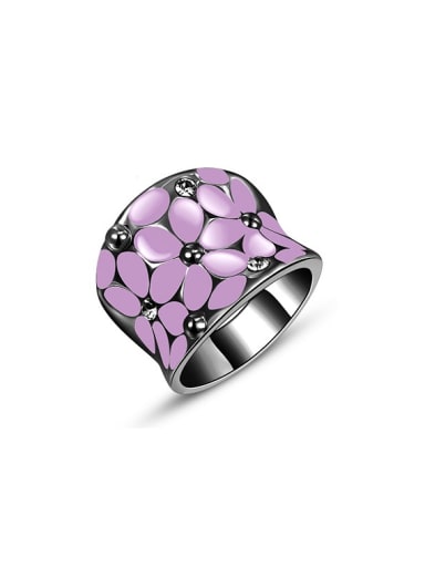 Purple Flower Pattern Enamel Women Ring