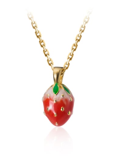 925 Sterling Silver With Gold Plated Simplistic Friut Strawberry Necklaces