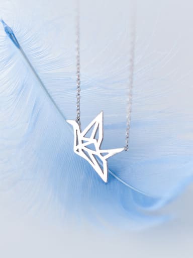 925 Sterling Silver With Platinum Plated Simplistic Paper Crane Necklaces