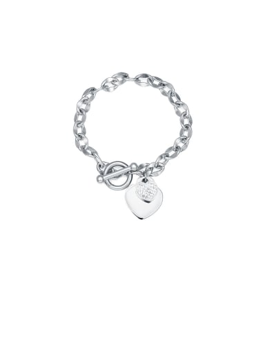 Titanium With White  Cubic Zirconia Personality Heart-shaped Pendant  Bracelets