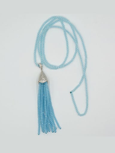 Simple Natural Blue Crystal Beads Sweater Chain