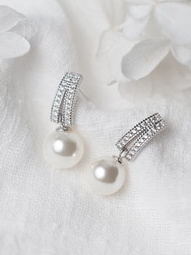 Elegant Round Shaped Artificial Pearl S925 Silver Drop Earrings