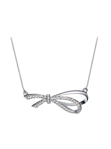 Simple Bowknot Cubic Zircon Silver Necklace