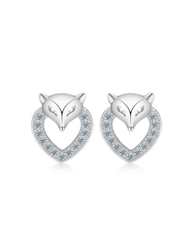 Silver Lovely Fox Unisex Stud Earrings