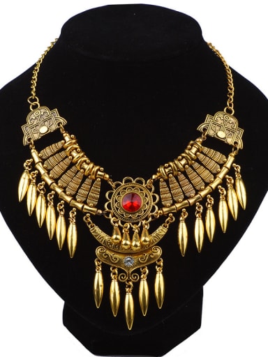 Exaggerated Retro style Water Drop shaped Tassels Stones Necklace