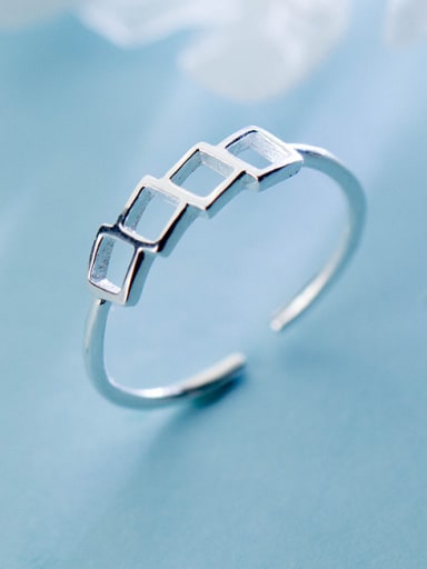 Trendy Open Design Hollw Square Shaped S925 Silver Ring
