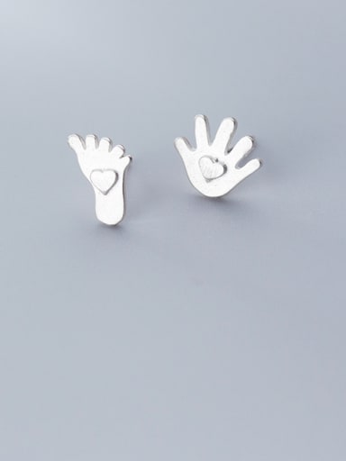 925 Sterling Silver With Platinum Plated Simplistic   Love  Heart Hands And Feet Stud Earrings