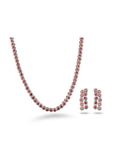 Exquisite Platinum Plated Red Zircon Two Pieces Jewelry Set