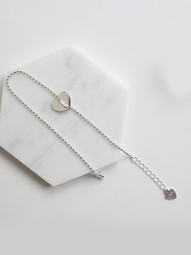 Simple Smooth Heart Silver Tiny Beads Chain Bracelet