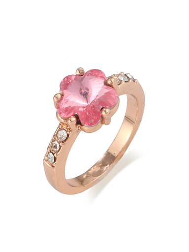 Fashion Rose Gold Plated Pink Crystal Flower Alloy Ring